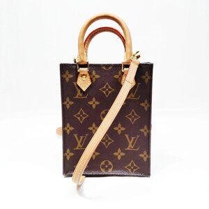 Authentic Louis Vuitton Petit Sac Plat Brown Monogram Tote Bag mn1158-011326